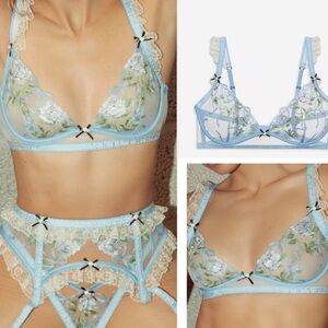 VS x FOR LOVE & LEMONS Blue Dawn Floral and Bow Embroidered Mesh Bra | 36DD